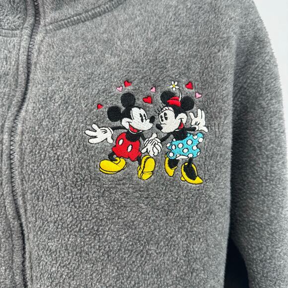 Disneyland Resort Gray Mickey Mouse & Minnie Embroidered Fleece Jacket Womens L - Picture 3 of 9